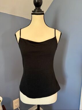 Black Spaghetti Strap Cowl Neck Soft stretch Tank Top, Adjustable Straps